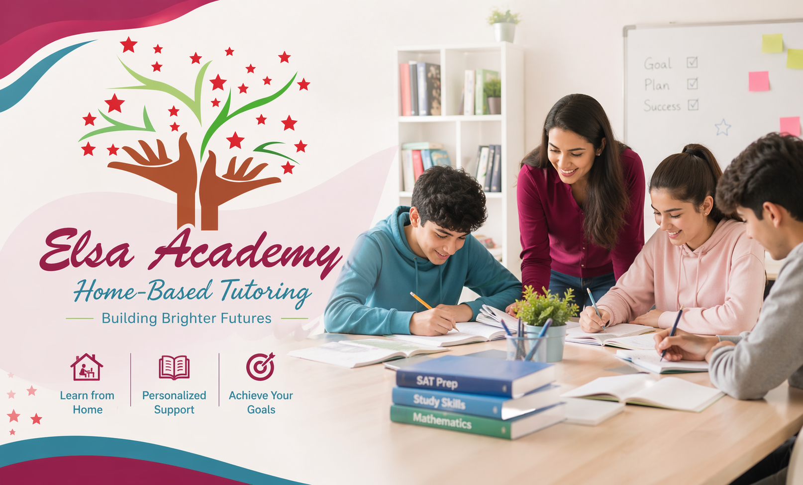 Elsa Academy tutor working with students at a study table